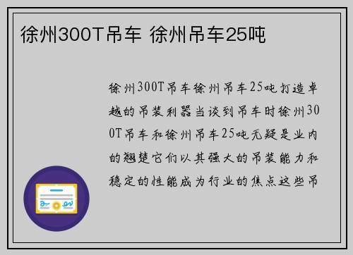 徐州300T吊车 徐州吊车25吨