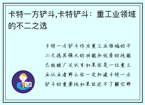 卡特一方铲斗,卡特铲斗：重工业领域的不二之选